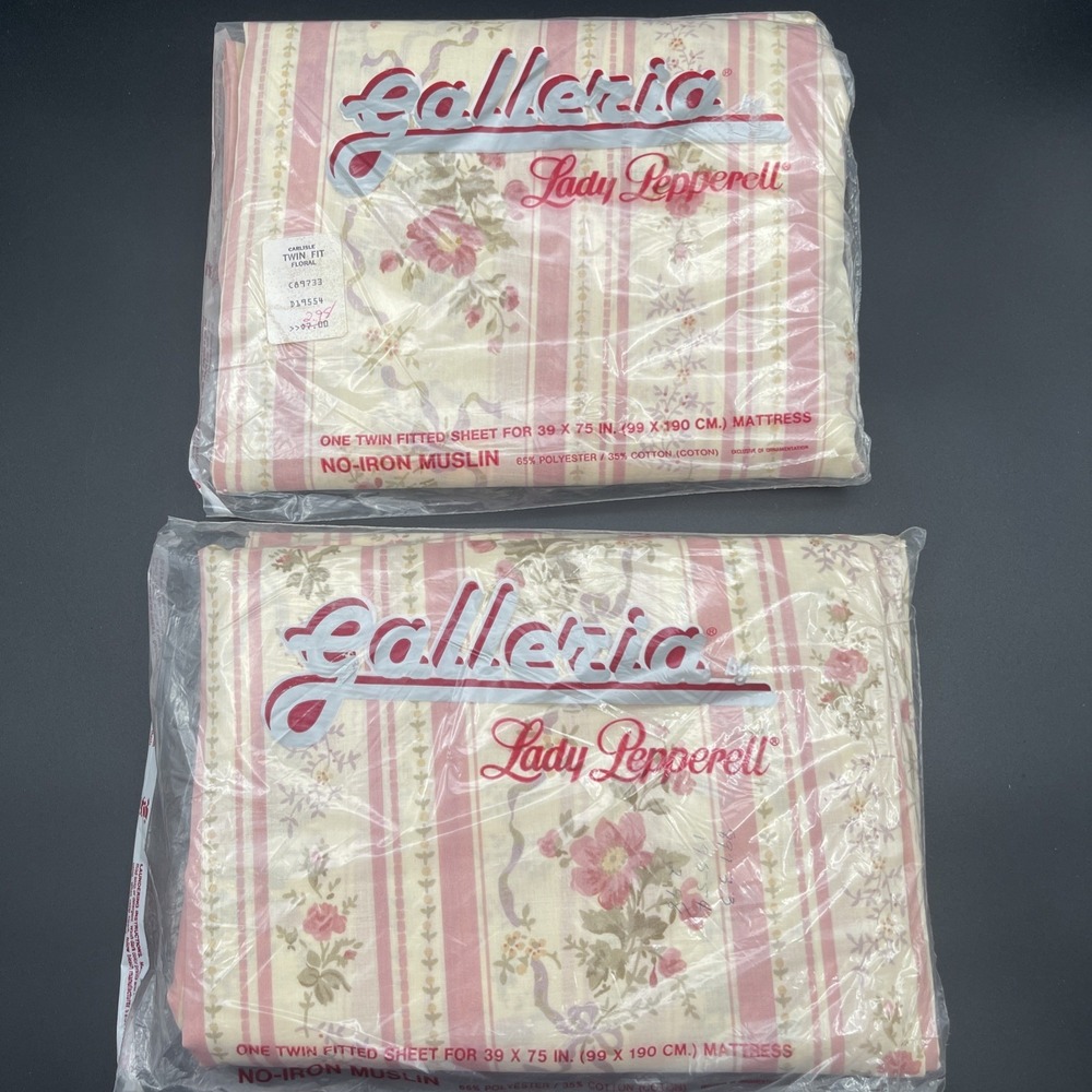 Vintage Lady Pepperell Galleria Carlisle Floral Twin Fitted Sheets Lot 2 NOS
